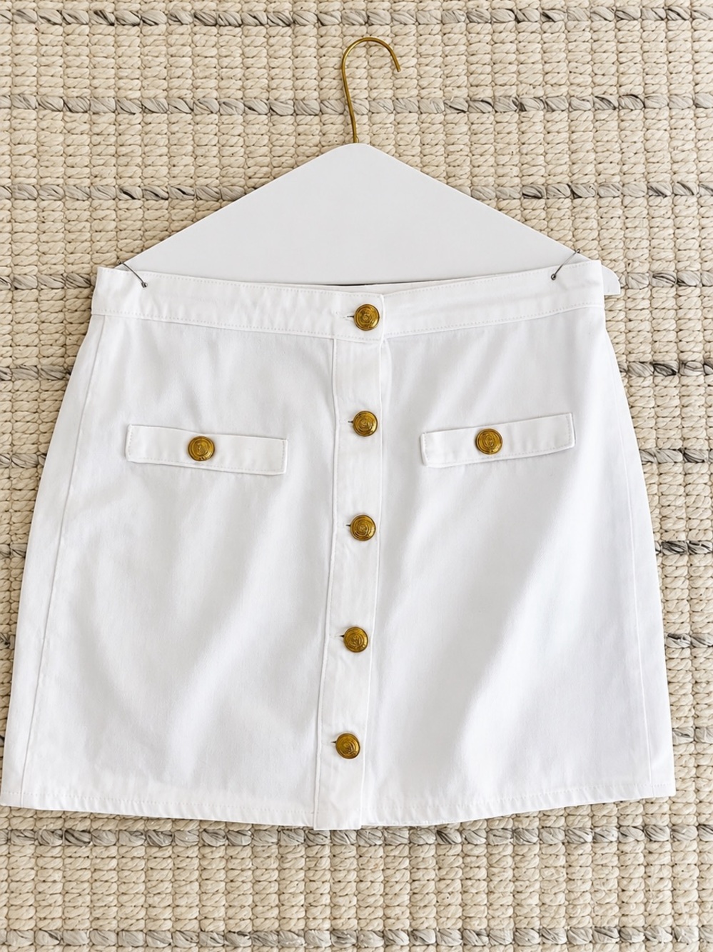L'AGENCE White Button-Front Mini Skirt with Gold Buttons